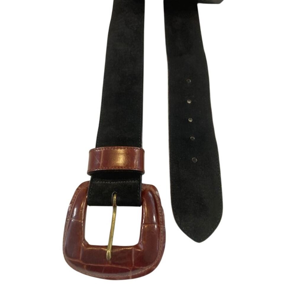 Joan & David-VTG. Women's Black Suede Belt/Brown Leather Buckle.